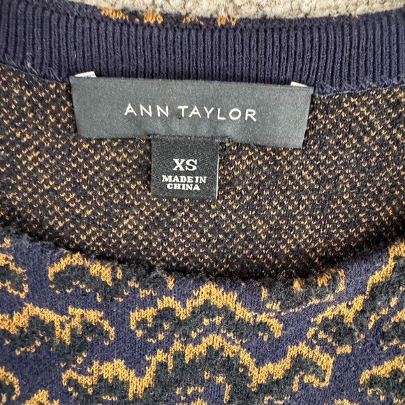 Ann Taylor Sweater Dress Womens‎ XS Knit Dress Abstract Midi Old Money Dark Prep - Picture 3 of 8